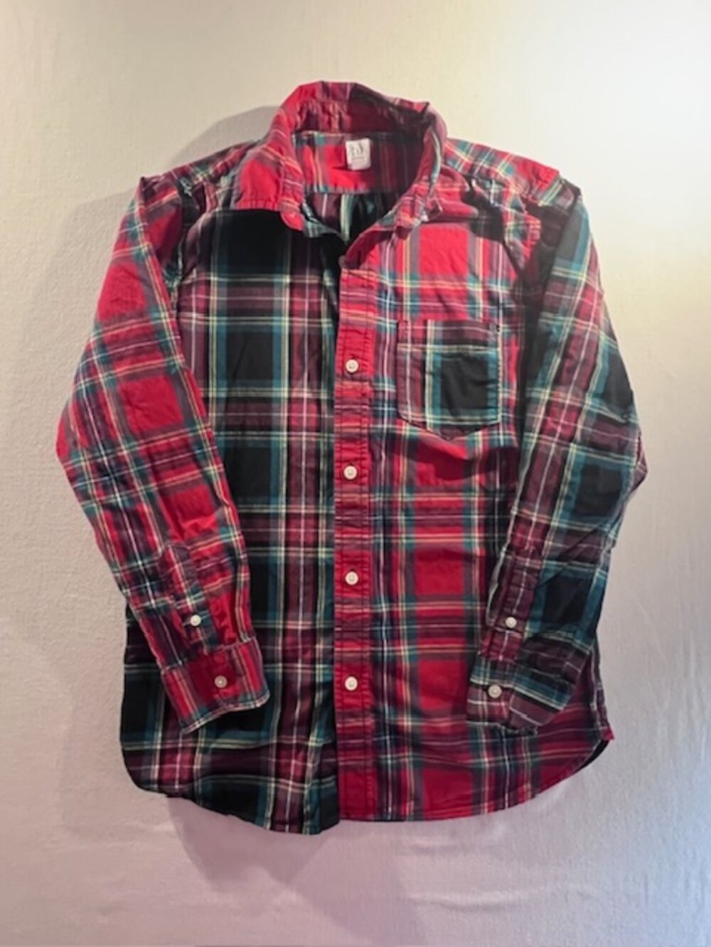 GAP multi-color tartan plaid "fun shirt" flannel patchwork festive BOYS XXL